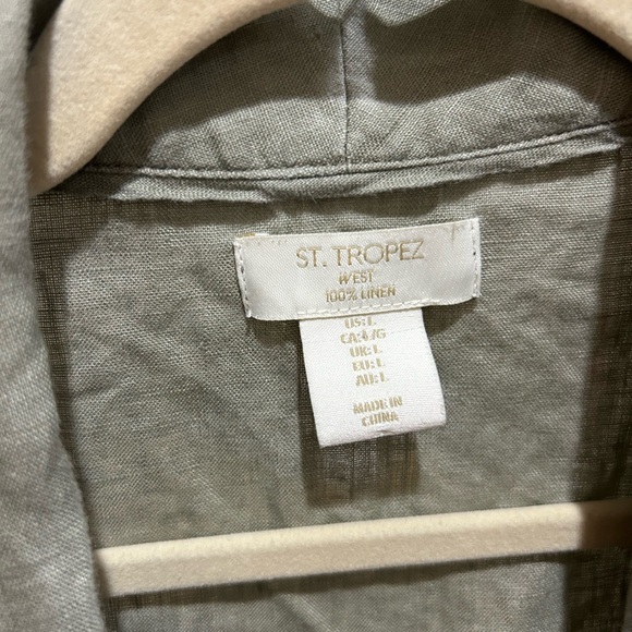 st. Tropez linen large lapel collar vest w pockets - Picture 2 of 6